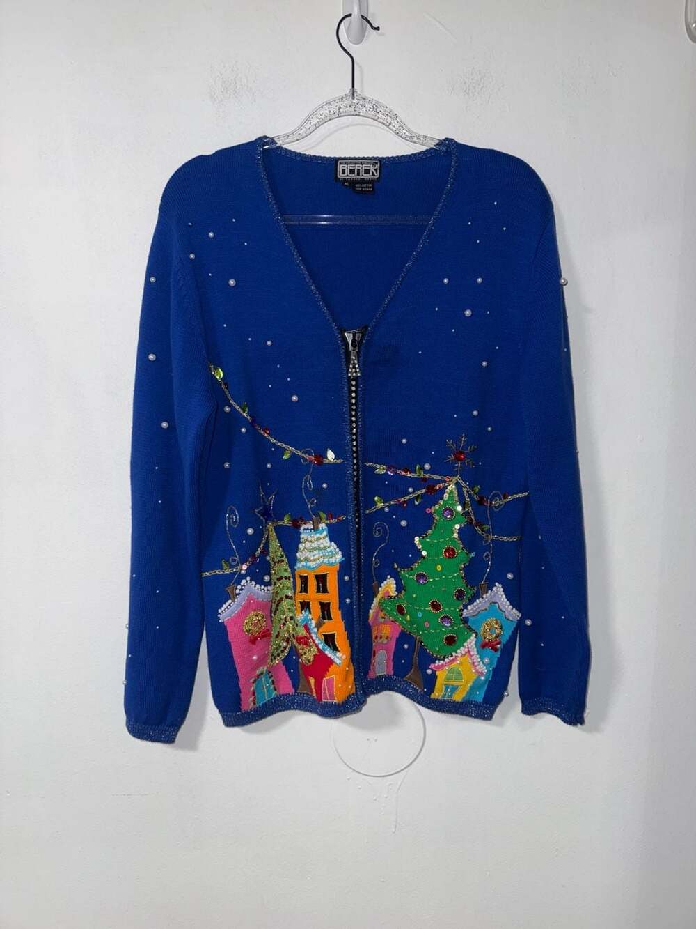 Berek Christmas Cardigan Sweater Size XL Blue